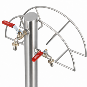 Kran ogrodowy ze stali nierdzewnej z dwoma zaworami kulowymi 1/2+ wieszak na wąż ogrodowy, 011-01