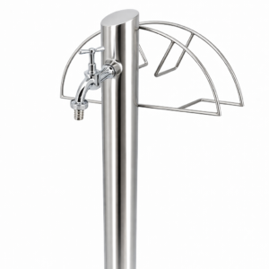 Kran ogrodowy ze stali nierdzewnej z zaworem grzybkowym 1/2 + wieszak na wąż ogrodowy, 006-01