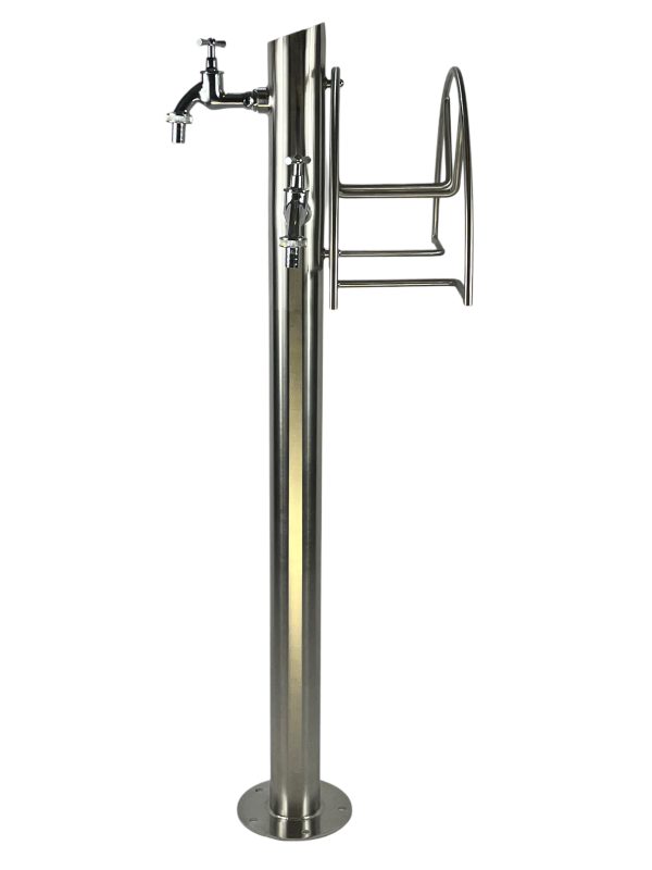 Kran ogrodowy wys. 90cm, fi 60,3mm, wej. 1cal, wyj. 2x 1/2+ wieszak na wąż ogrodowy, 012-01 - obrazek 2