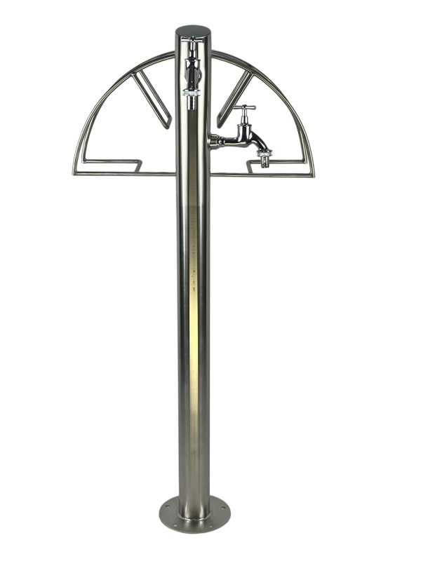 Kran ogrodowy wys. 90cm, fi 60,3mm, wej. 1cal, wyj. 2x 1/2+ wieszak na wąż ogrodowy, 012-01 - obrazek 3