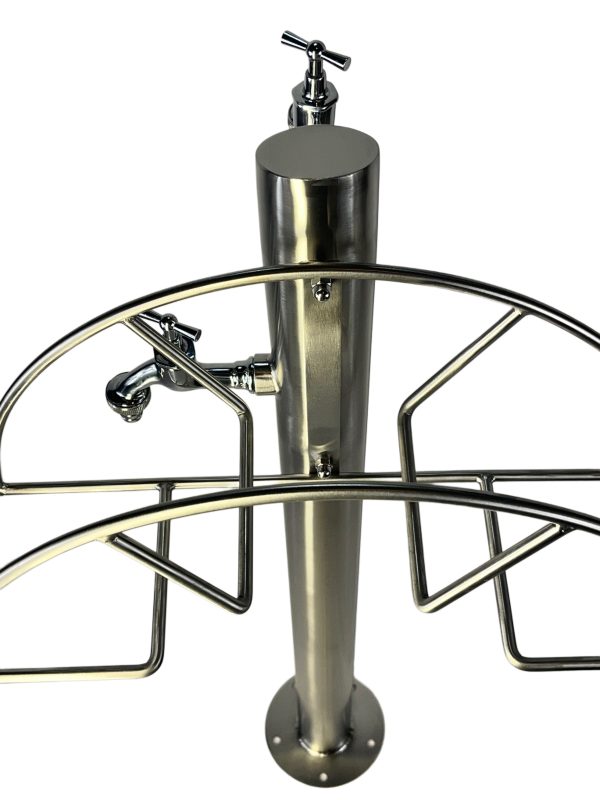 Kran ogrodowy wys. 90cm, fi 60,3mm, wej. 1cal, wyj. 2x 1/2+ wieszak na wąż ogrodowy, 012-01 - obrazek 5