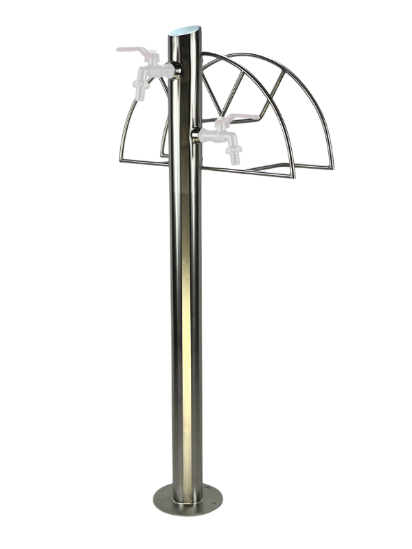 Kran ogrodowy wys. 90cm, śr. 60,3mm, wej. 2x 1/2, wyj. 1cal + wieszak na wąż ogrodowy, 010-01