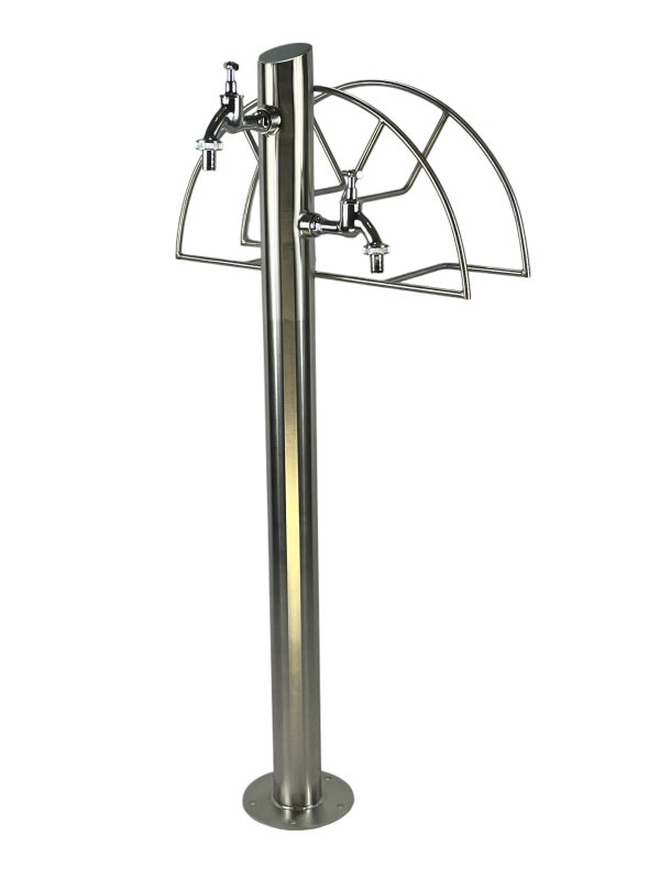 Kran ogrodowy wys. 90cm, fi 60,3mm, wej. 1cal, wyj. 2x 1/2+ wieszak na wąż ogrodowy, 012-01