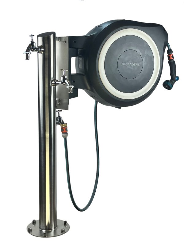 Kran ogrodowy wys. 100cm, śr. 88,9mm, wej. 1cal, wyj. 3x 3/4+ zwijacz automatyczny, 015-01