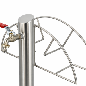 Kran ogrodowy ze stali nierdzewnej z zaworem kulowym 1/2 + wieszak na wąż ogrodowy, 005-01