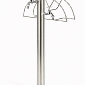 Kran ogrodowy ze stali nierdzewnej z dwoma zaworami grzybkowymi 1/2+ wieszak na wąż ogrodowy, 012-01